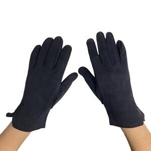 Vintage Womens Black Fabric Floral Embroidered Gloves